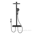 Sus 304 Stainless Steel Brushed Bathroom Rain Exposed Wall Mounted Shower Faucet Black